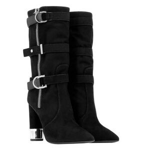 Vero Cuoio Black Heeled Boots with Silver Accents REVOLVE